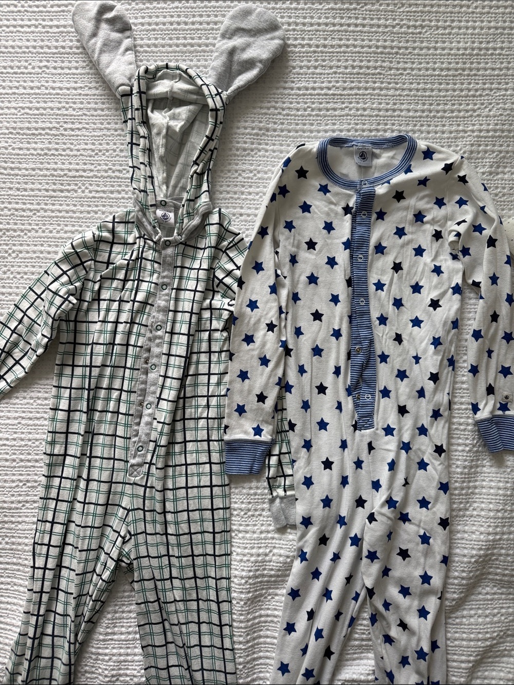 Kids Cotton Star & Plaid One-Piece Pajama Set - Blue & Green